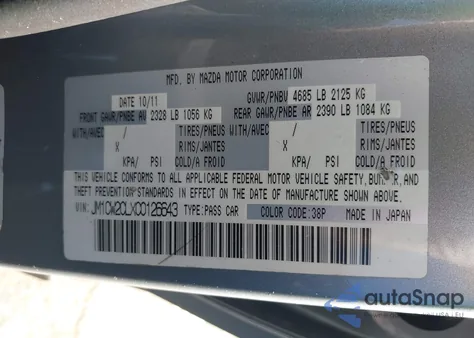 2012 Mazda Mazda5 Touring z USA, uszkodzony, nr VIN JM1CW2CLXC0126643